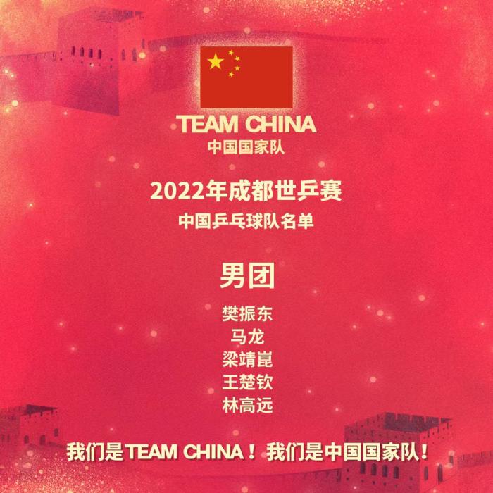 成都世乒赛团体赛中国队名单出炉